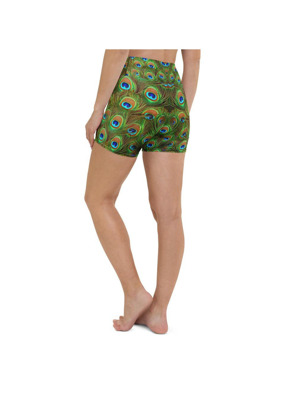 Peacock Feathered Yoga Shorts Gearbunch