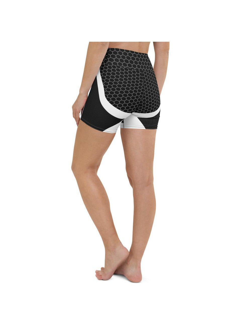 Womens Yoga Shorts Black & White Honeycomb Carbon | Gearbunch.com