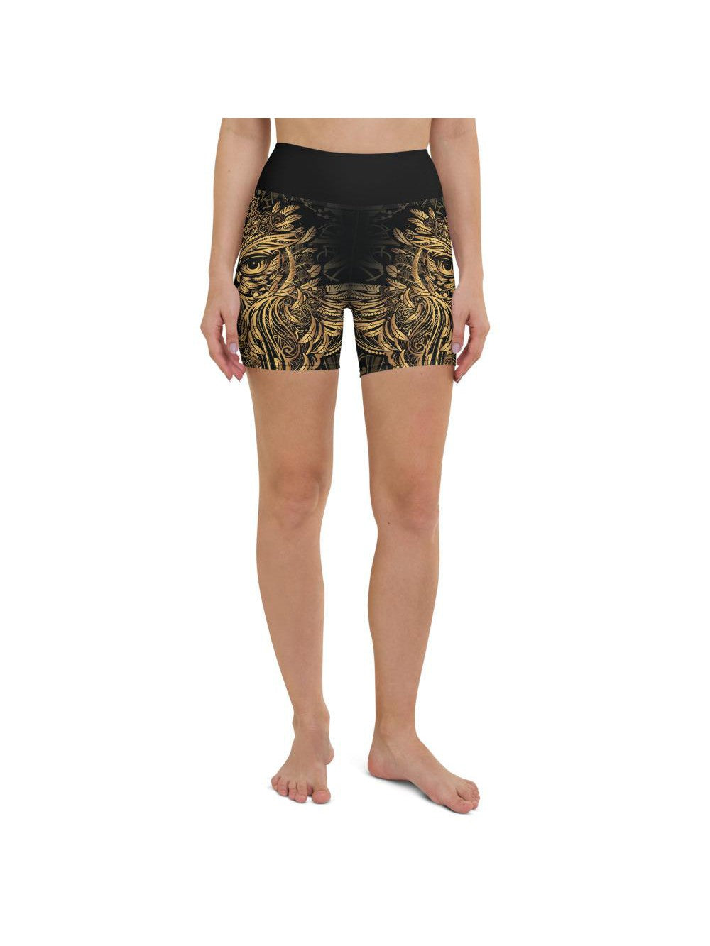 Golden Ornamental Owl Yoga Shorts Gearbunch