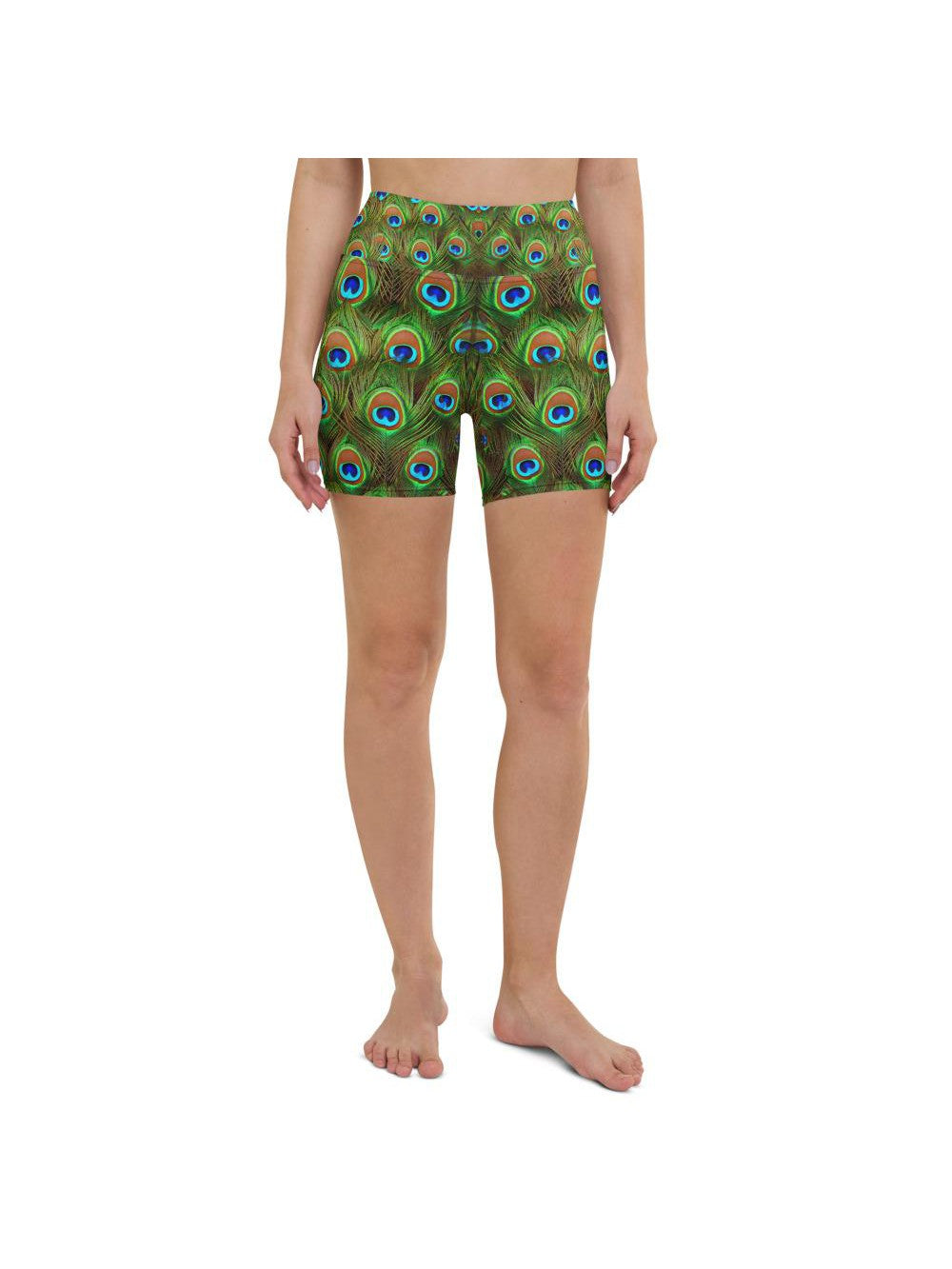 Peacock Feathered Yoga Shorts Gearbunch