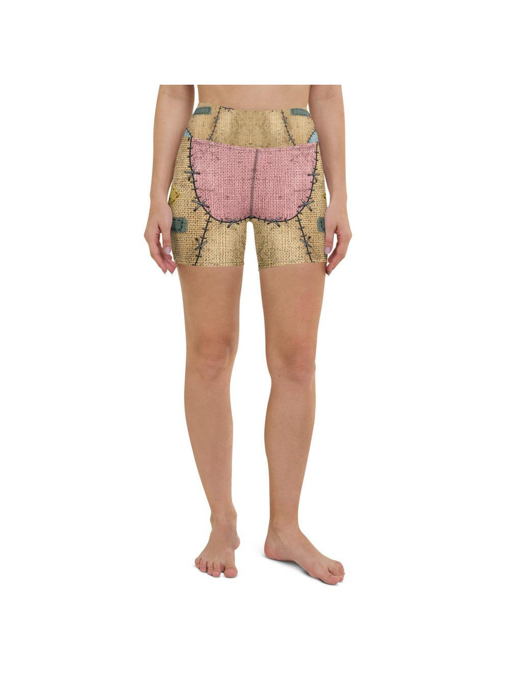 Womens Yoga Shorts Voodoo Doll Patch Brown/Blue/Pink | Gearbunch.com