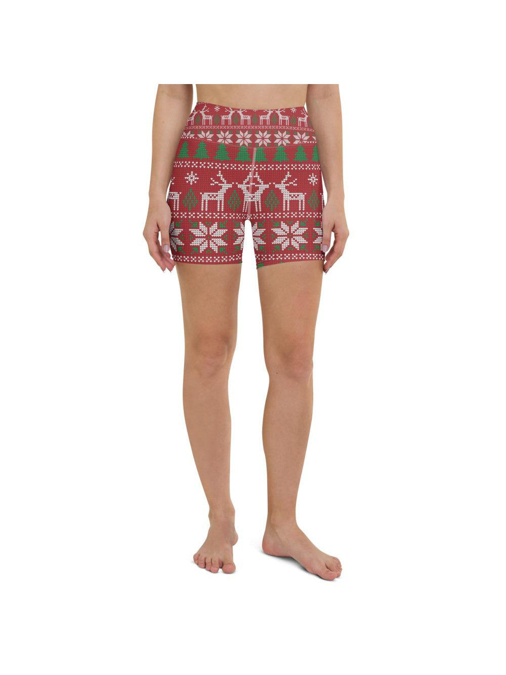 Womens Yoga Shorts Red Ugly Christmas White/Green/Red | Gearbunch.com