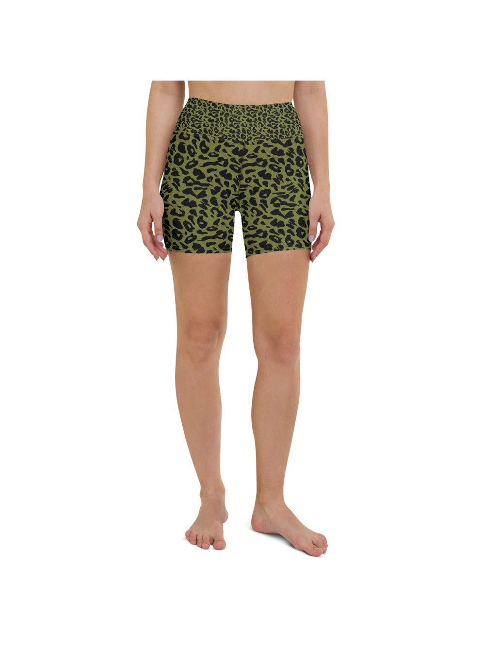 Womens Yoga Shorts Olive Green Leopard Skin Green/Black | Gearbunch.com