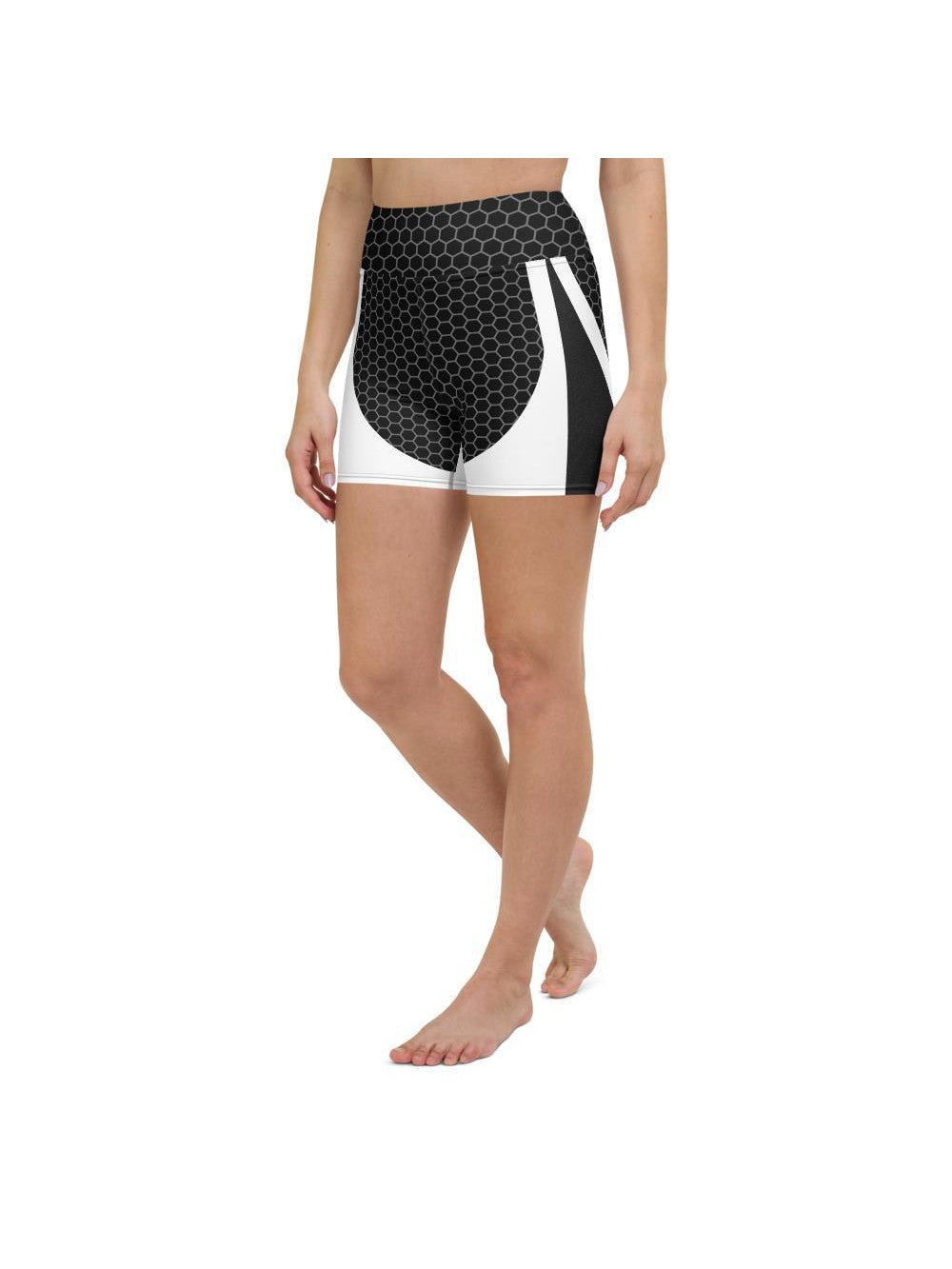 Womens Yoga Shorts Black & White Honeycomb Carbon | Gearbunch.com