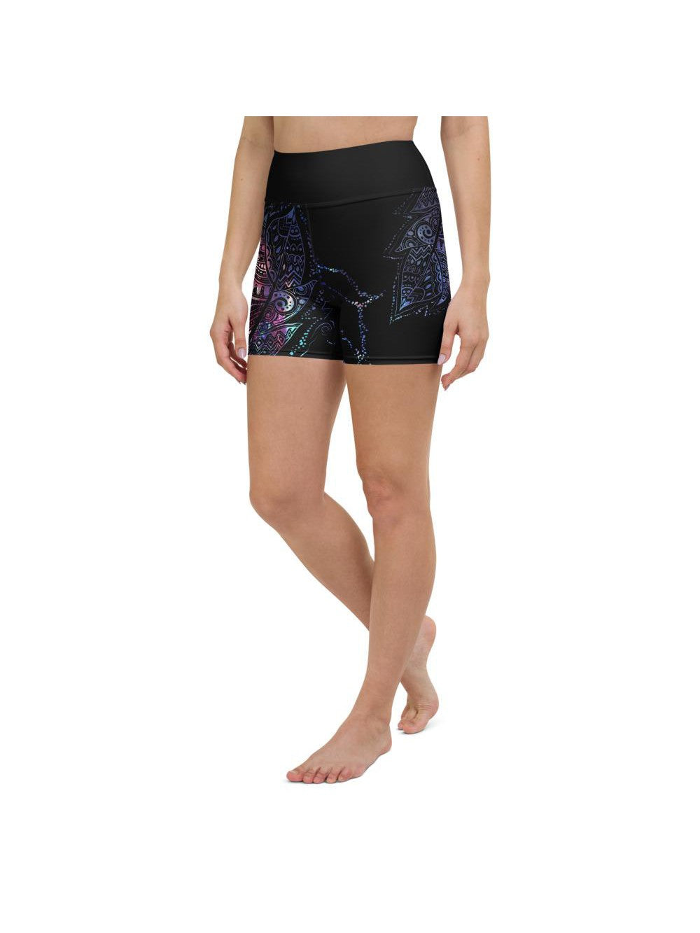 Womens Yoga Shorts Mystic Feather Black/Blue/Purple | Gearbunch.com