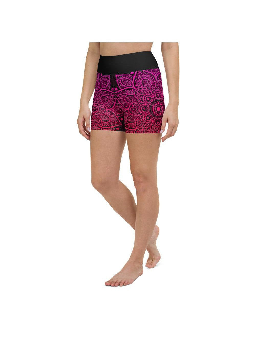 Womens Yoga Shorts Pink Mandala Pink/Black | Gearbunch.com
