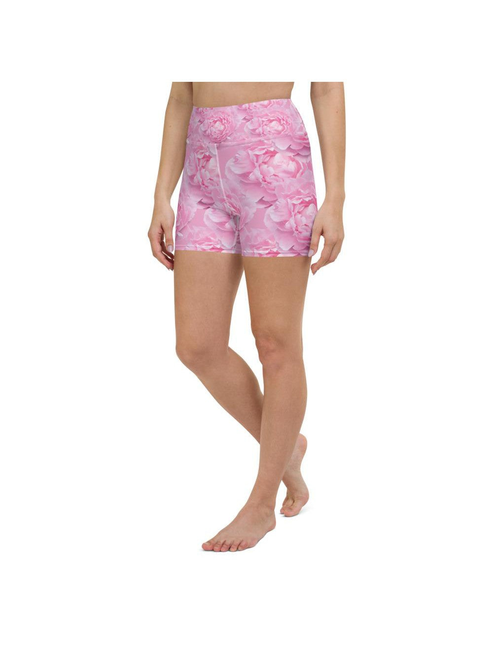 Womens Yoga Shorts Peony Flower Pink/White | Gearbunch.com