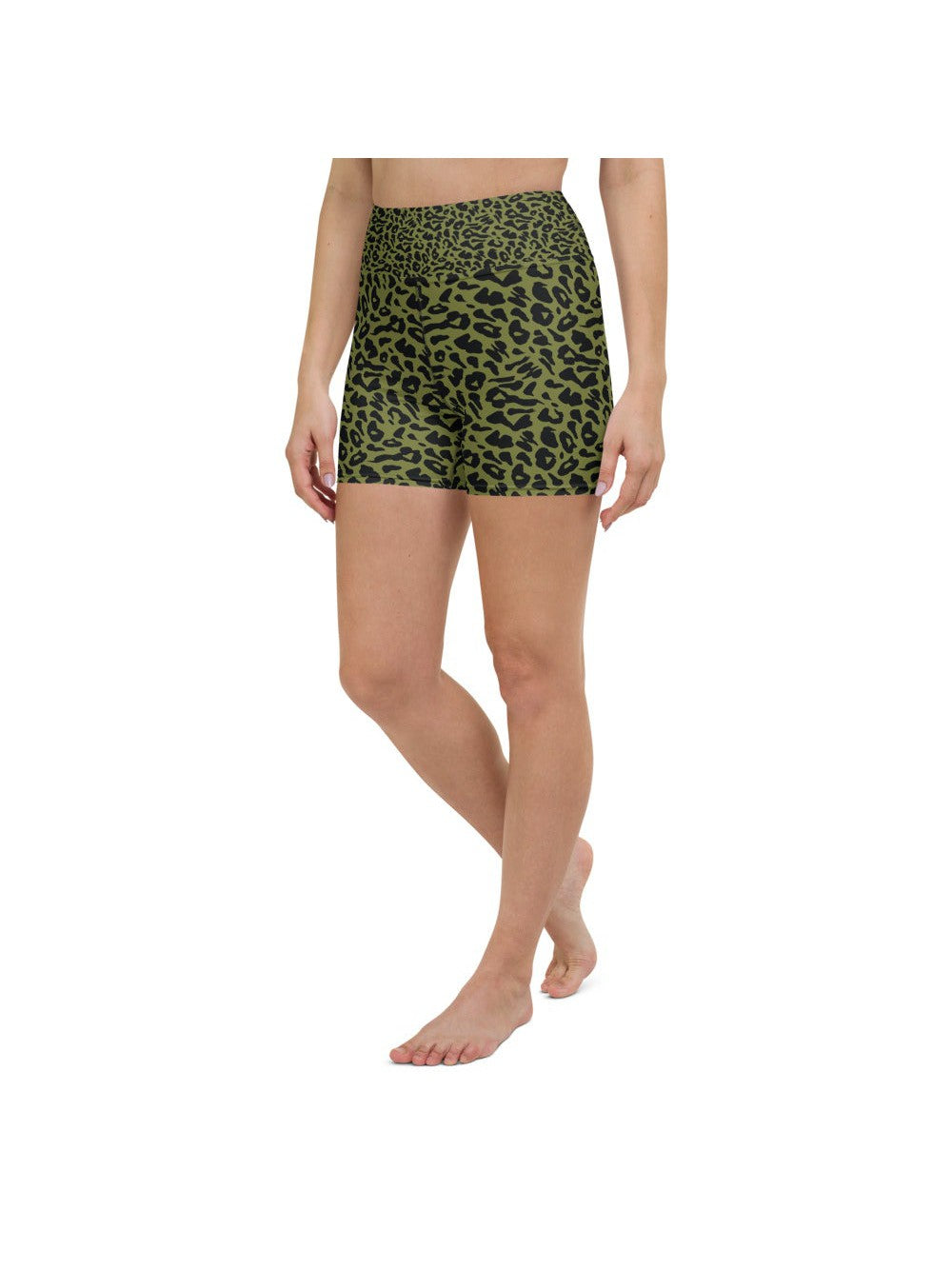 Womens Yoga Shorts Olive Green Leopard Skin Green/Black | Gearbunch.com