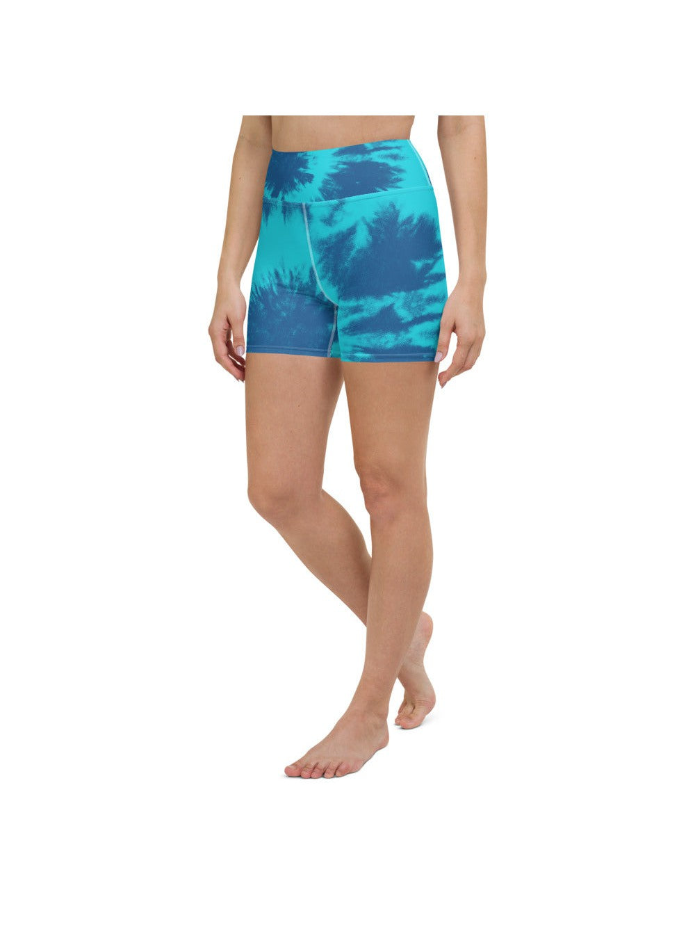 Womens Yoga Shorts Blue & Aqua Tie Dye | Gearbunch.com