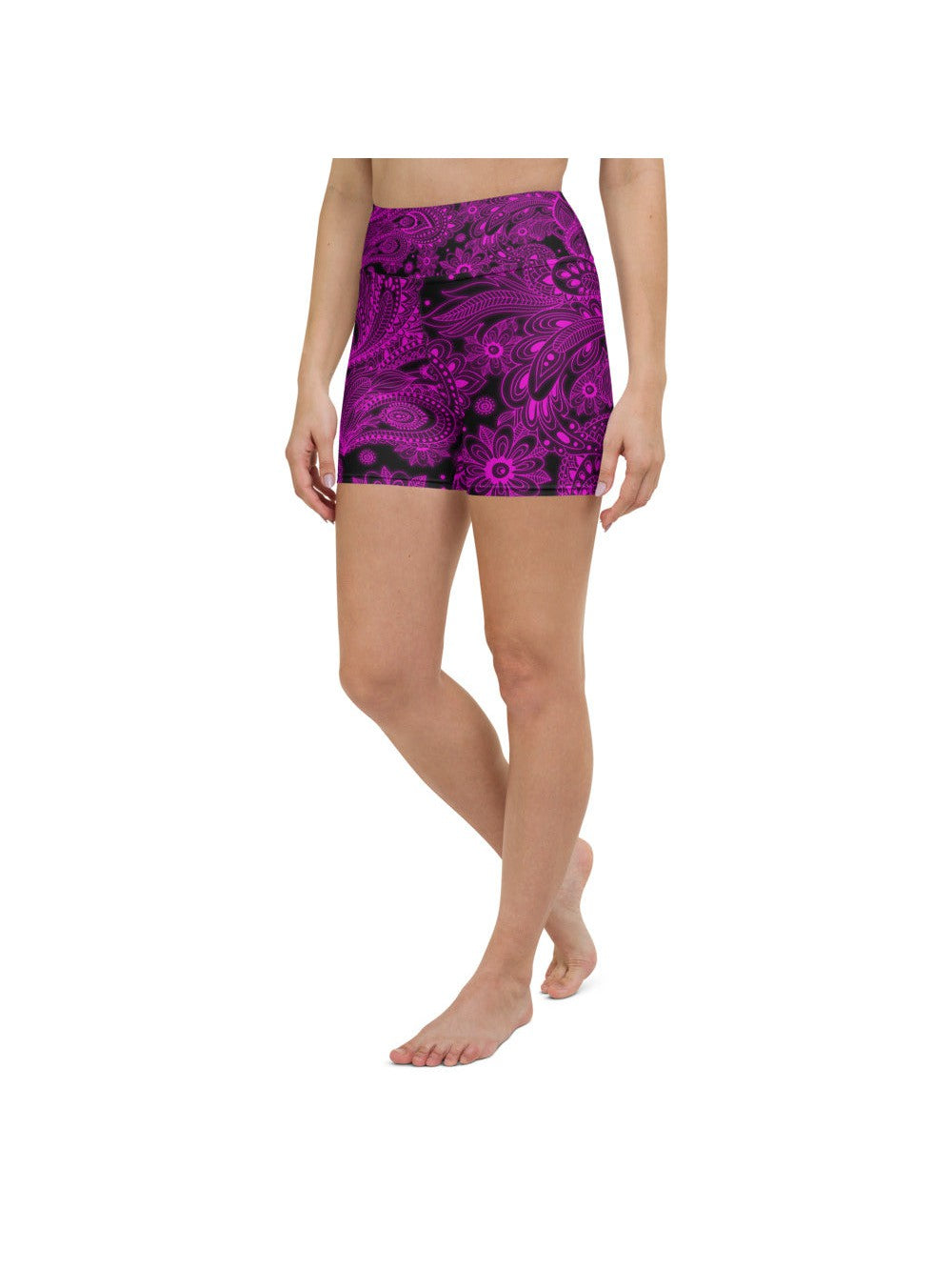 Womens Yoga Shorts Pink Glowing Floral Pink/Black | Gearbunch.com