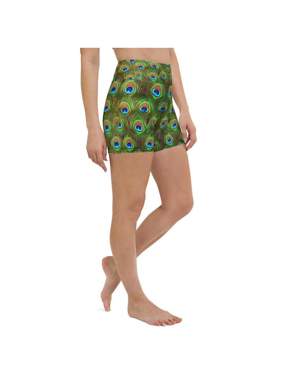 Peacock Feathered Yoga Shorts Gearbunch