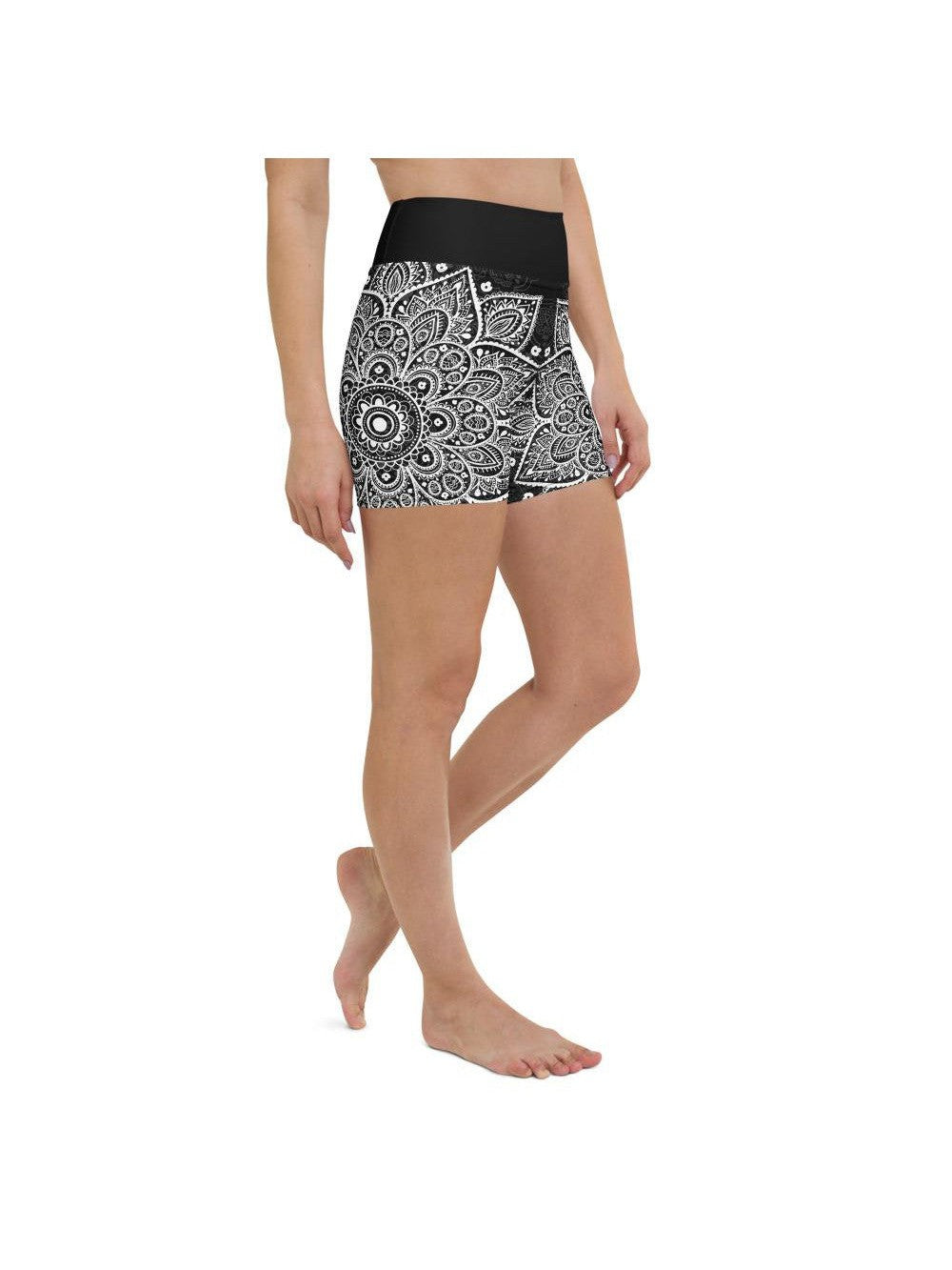 B&W Mandala Yoga Shorts Gearbunch