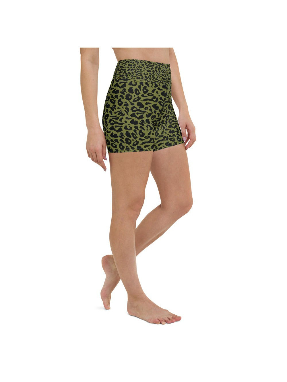 Womens Yoga Shorts Olive Green Leopard Skin Green/Black | Gearbunch.com