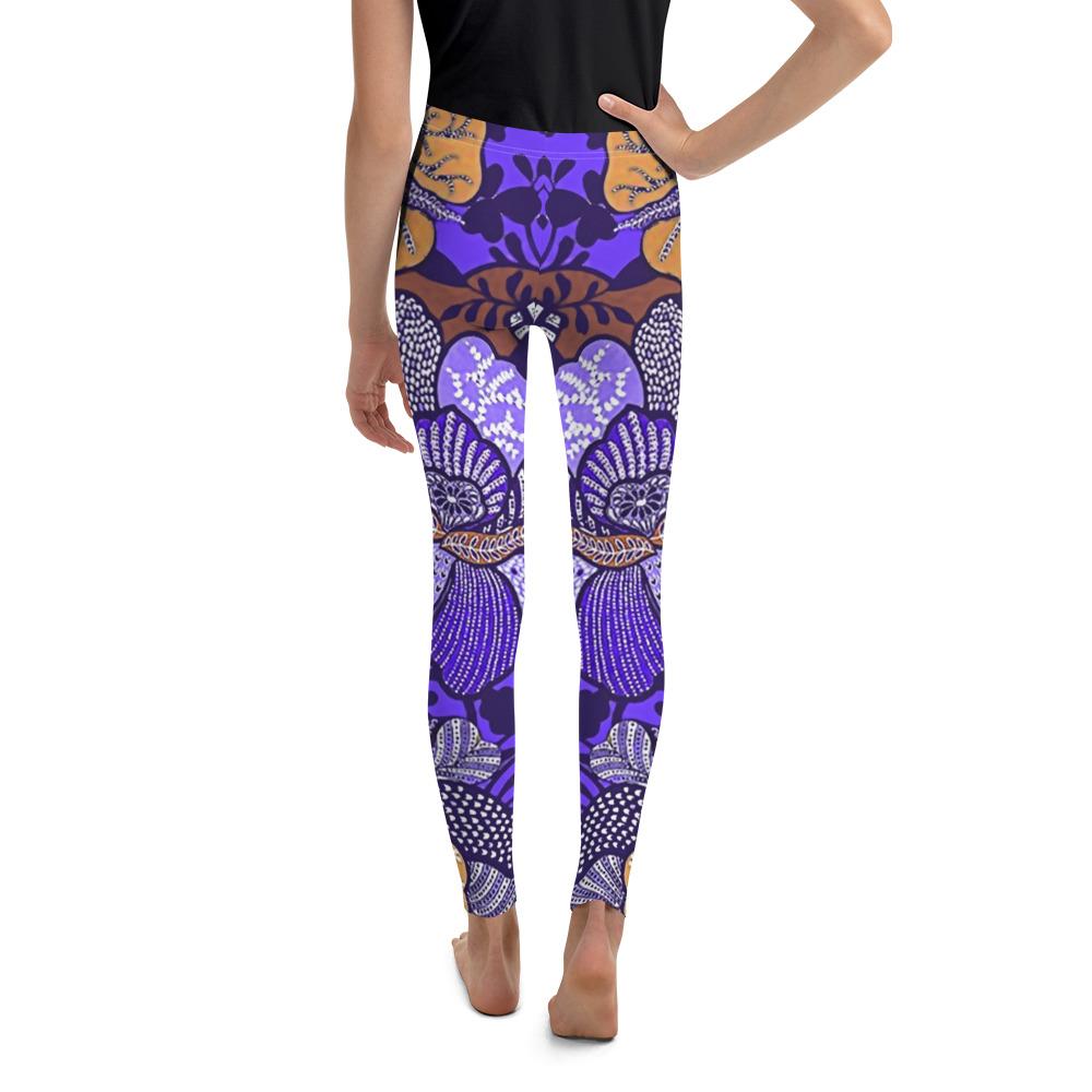 Purple Batik Floral Youth Leggings Gearbunch