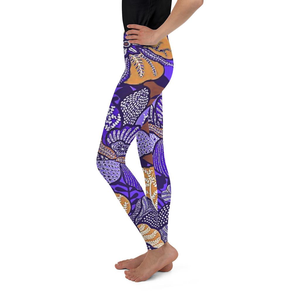 Purple Batik Floral Youth Leggings Gearbunch
