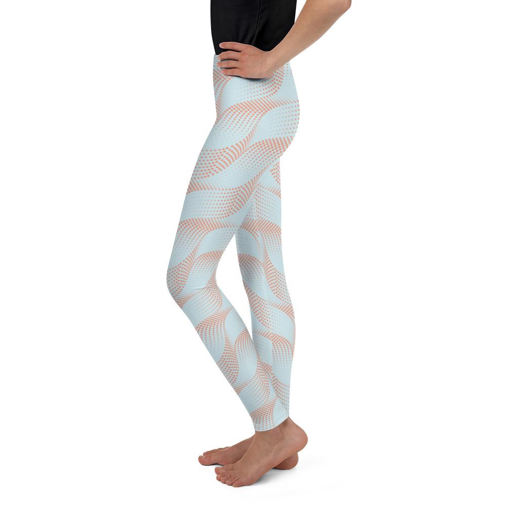 Light Blue & Apricot Wave Youth Leggings Gearbunch