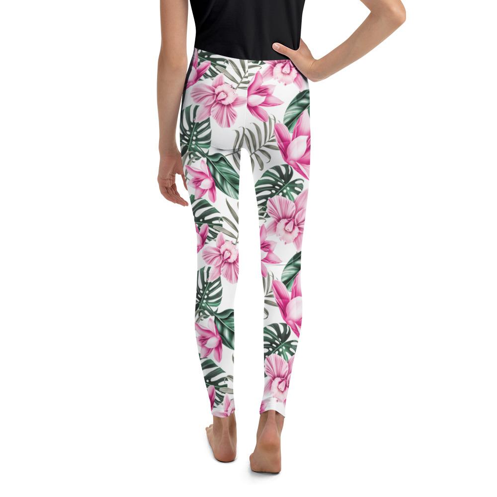 Tropical Floral White Youth Leggings Gearbunch