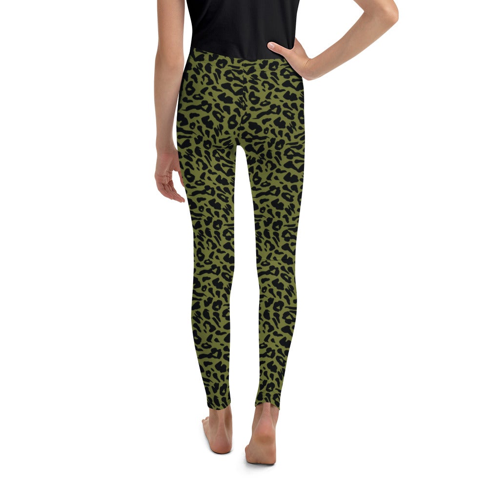 Youth Olive Green Leopard Skin Leggings Green/Black | Gearbunch.com