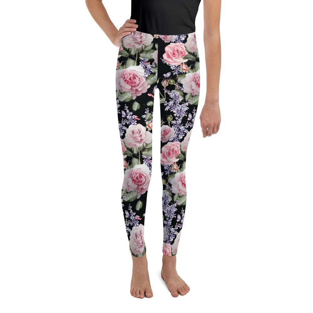 Watercolor Roses & Lavender Youth Leggings Gearbunch