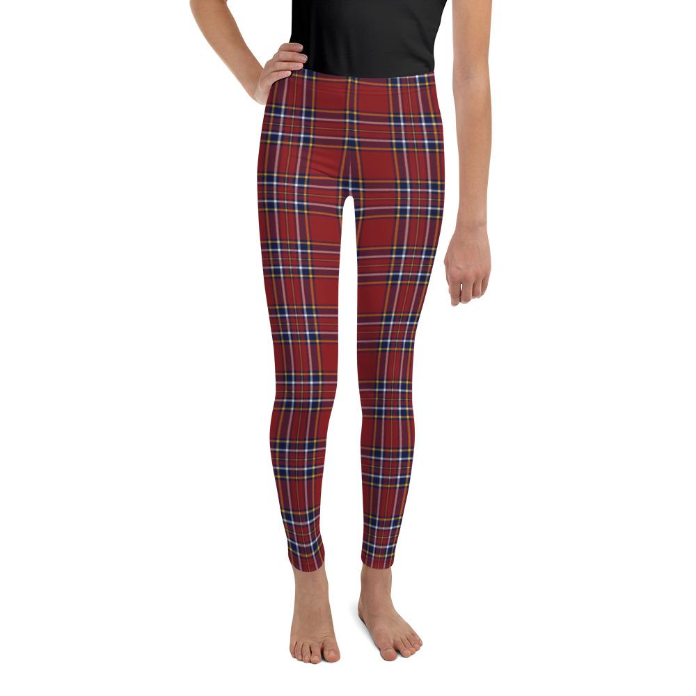 Youth Deep Red Tartan Leggings Red/Blue/White | Gearbunch.com