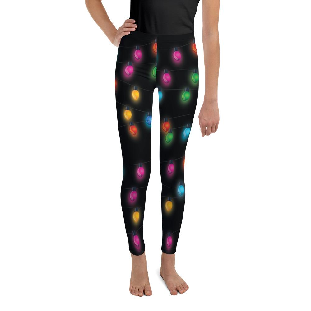 Youth Christmas Lights Leggings Black/Yellow/Blue | Gearbunch.com