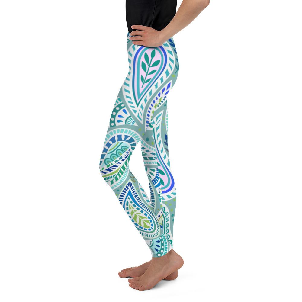 Blue and Green Paisley Youth Leggings Gearbunch