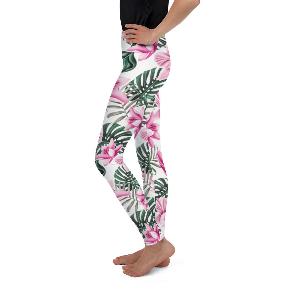 Tropical Floral White Youth Leggings Gearbunch