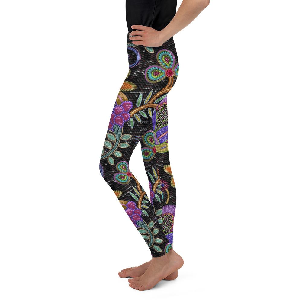 Youth Faux Paillette Flower Leggings Grey/Green/Orange | Gearbunch.com