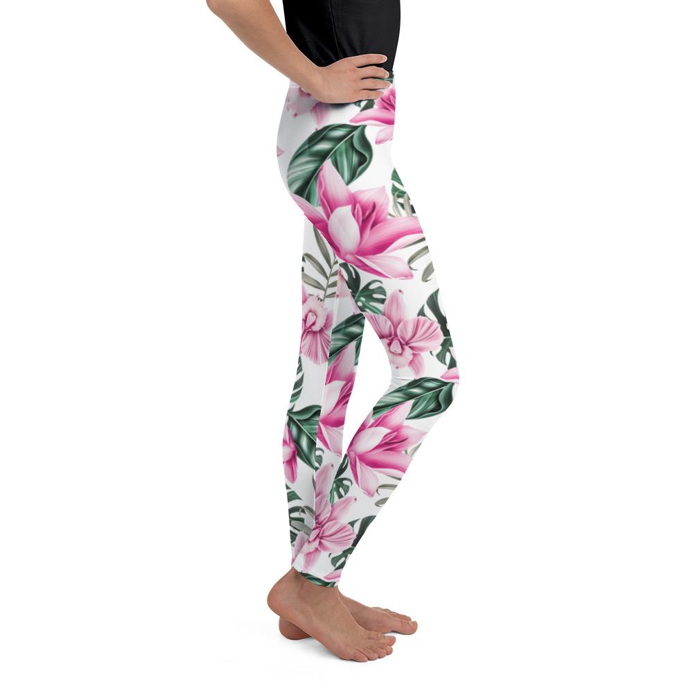 Tropical Floral White Youth Leggings Gearbunch