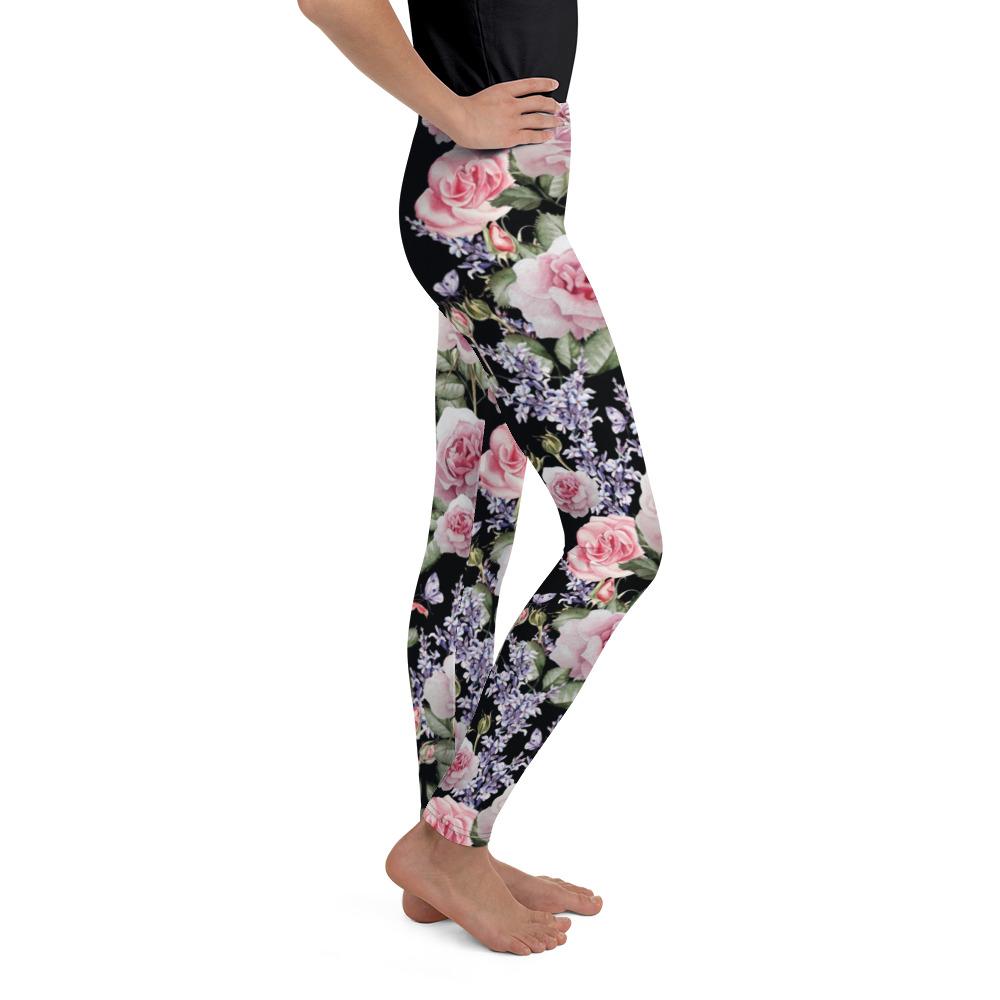 Watercolor Roses & Lavender Youth Leggings Gearbunch