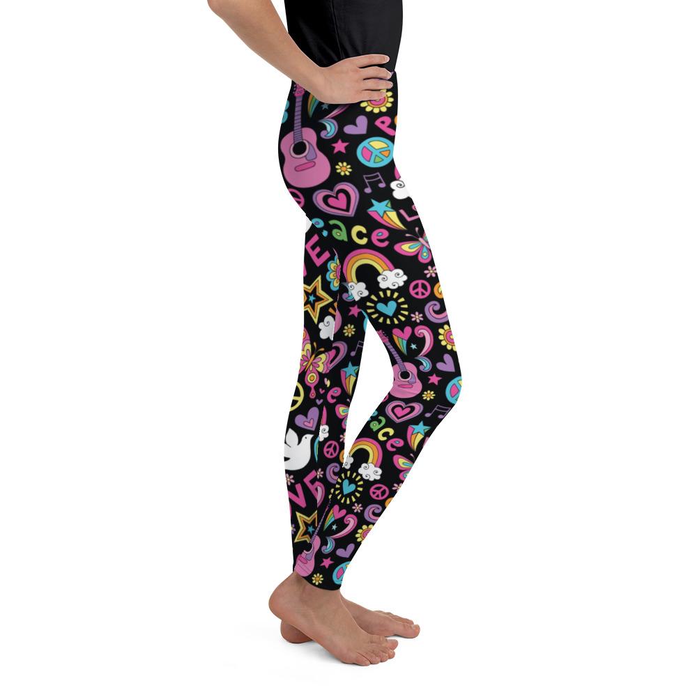 Youth Peace and Love Leggings Black/Pink/Blue | Gearbunch.com
