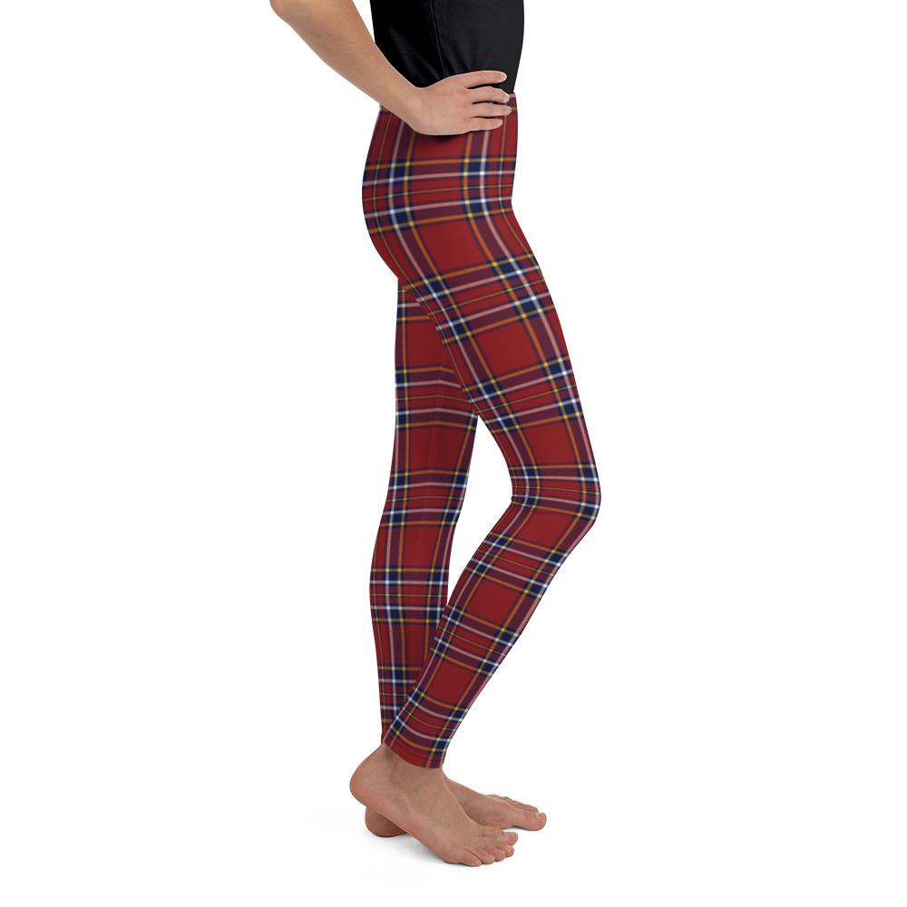 Youth Deep Red Tartan Leggings Red/Blue/White | Gearbunch.com