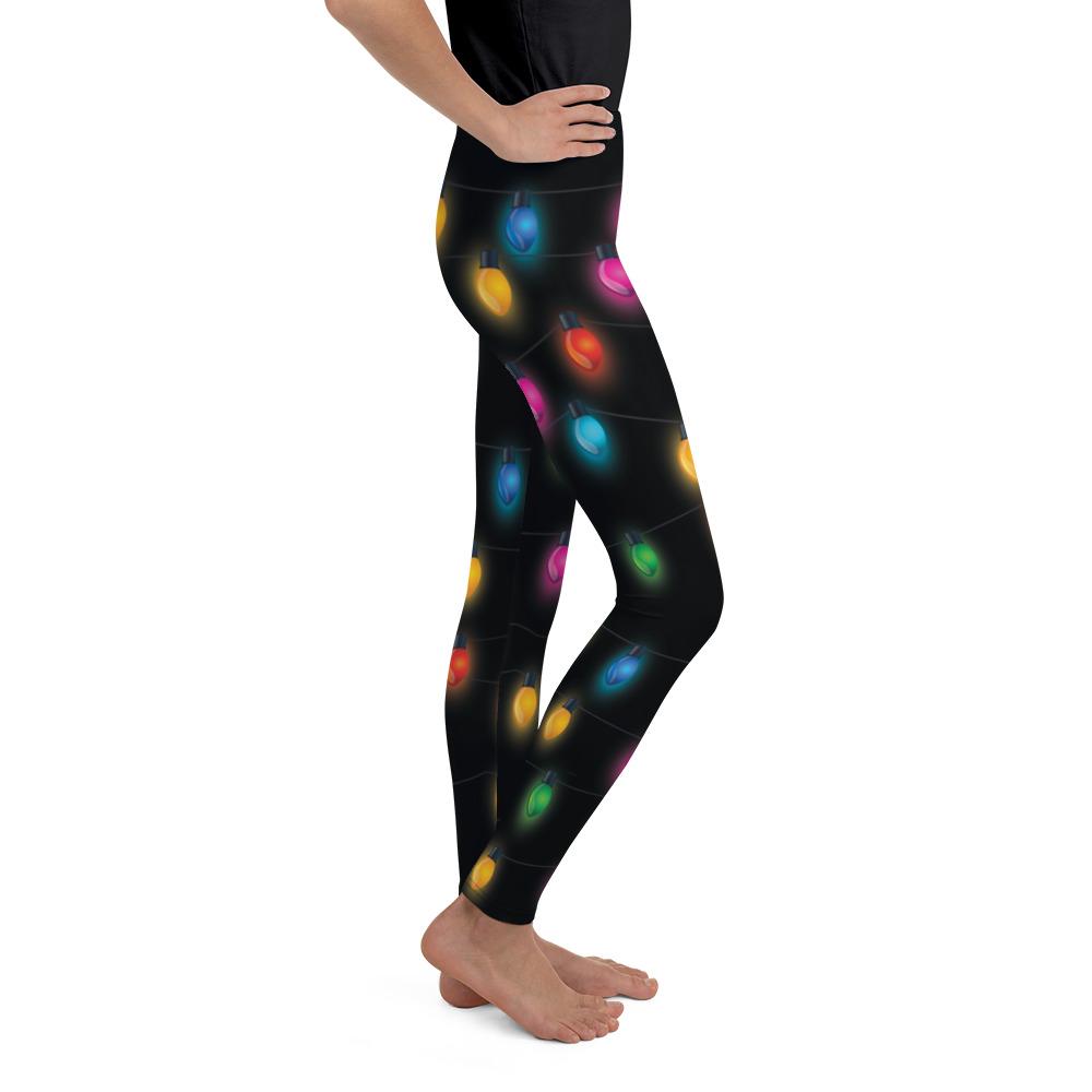 Youth Christmas Lights Leggings Black/Yellow/Blue | Gearbunch.com
