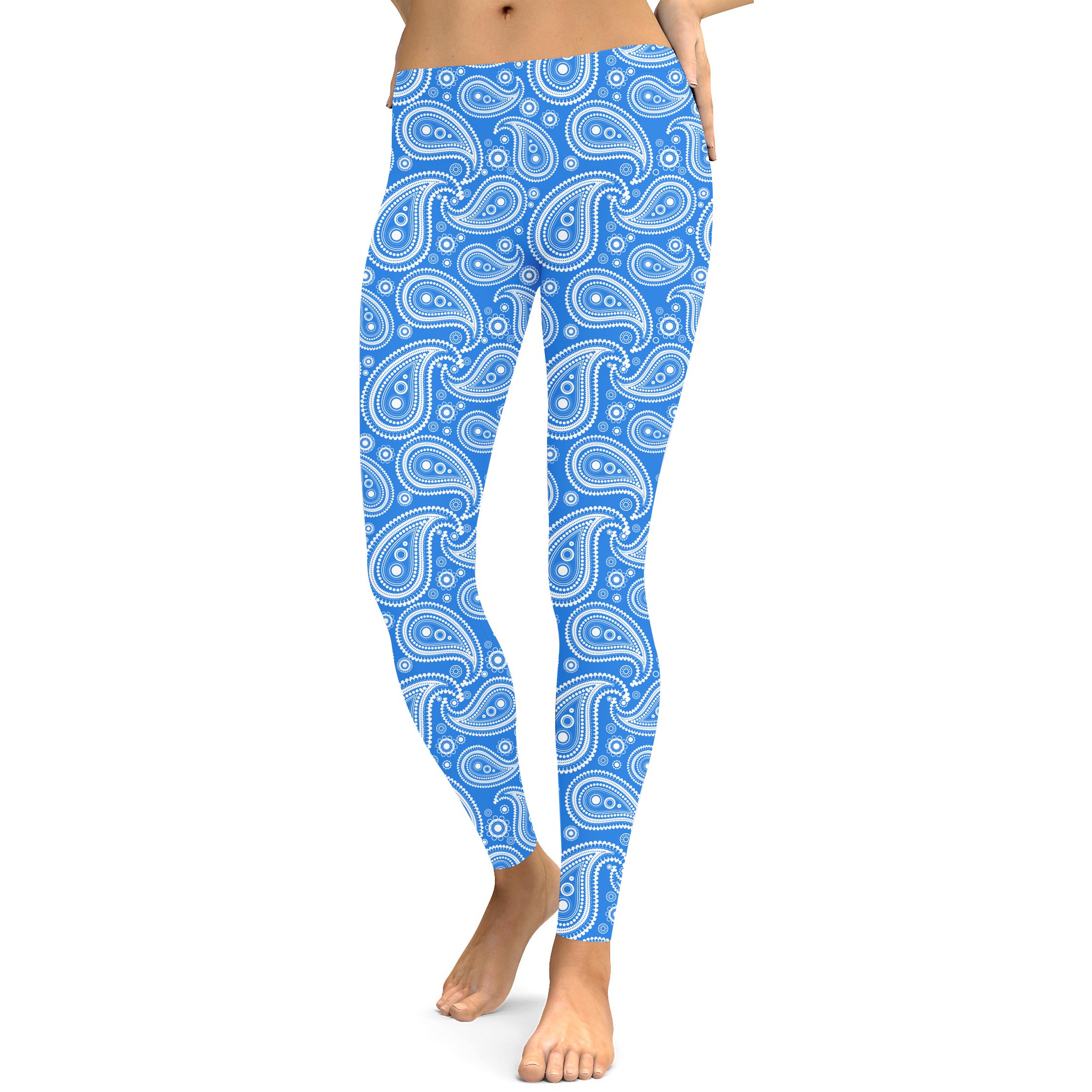 Womens Workout Yoga Blue & White Paisley Leggings | Gearbunch.com