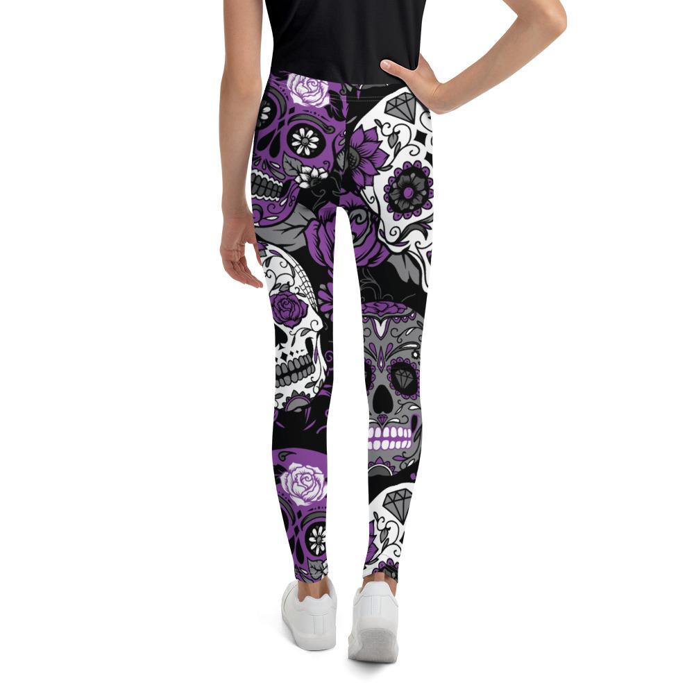 Purple Sugar Skull Youth Leggings
