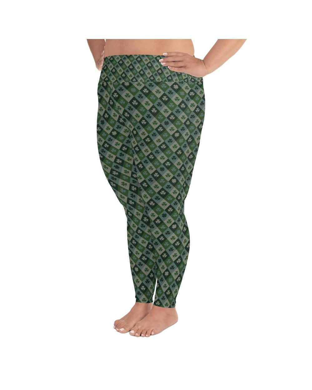 Women's shamrock pattern plus size leggings front view
