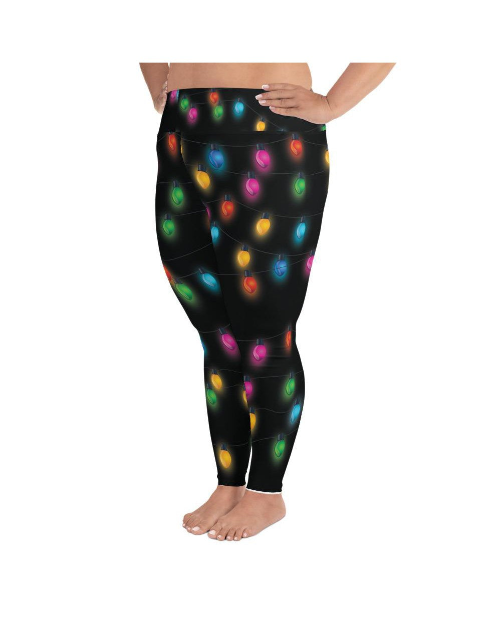 Women's christmas lights printed leggings front view