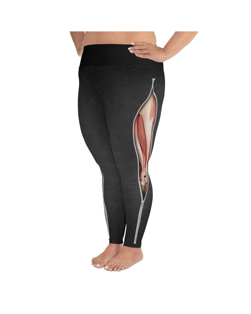 Women's realistic muscles printed leggings front view