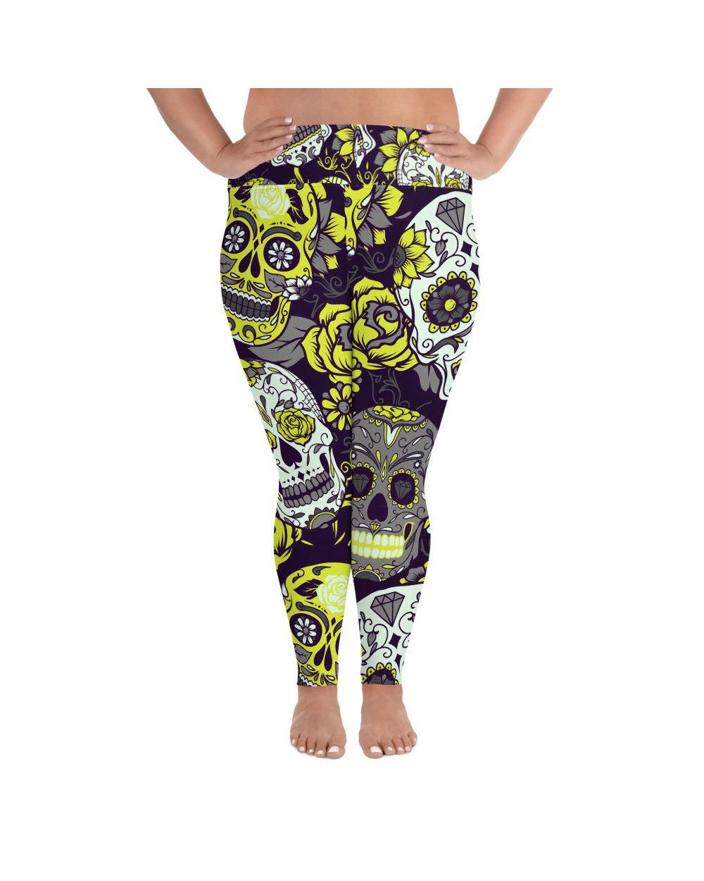 Sassy Yellow Sugar Skull Plus Size Leggings | GearBunch