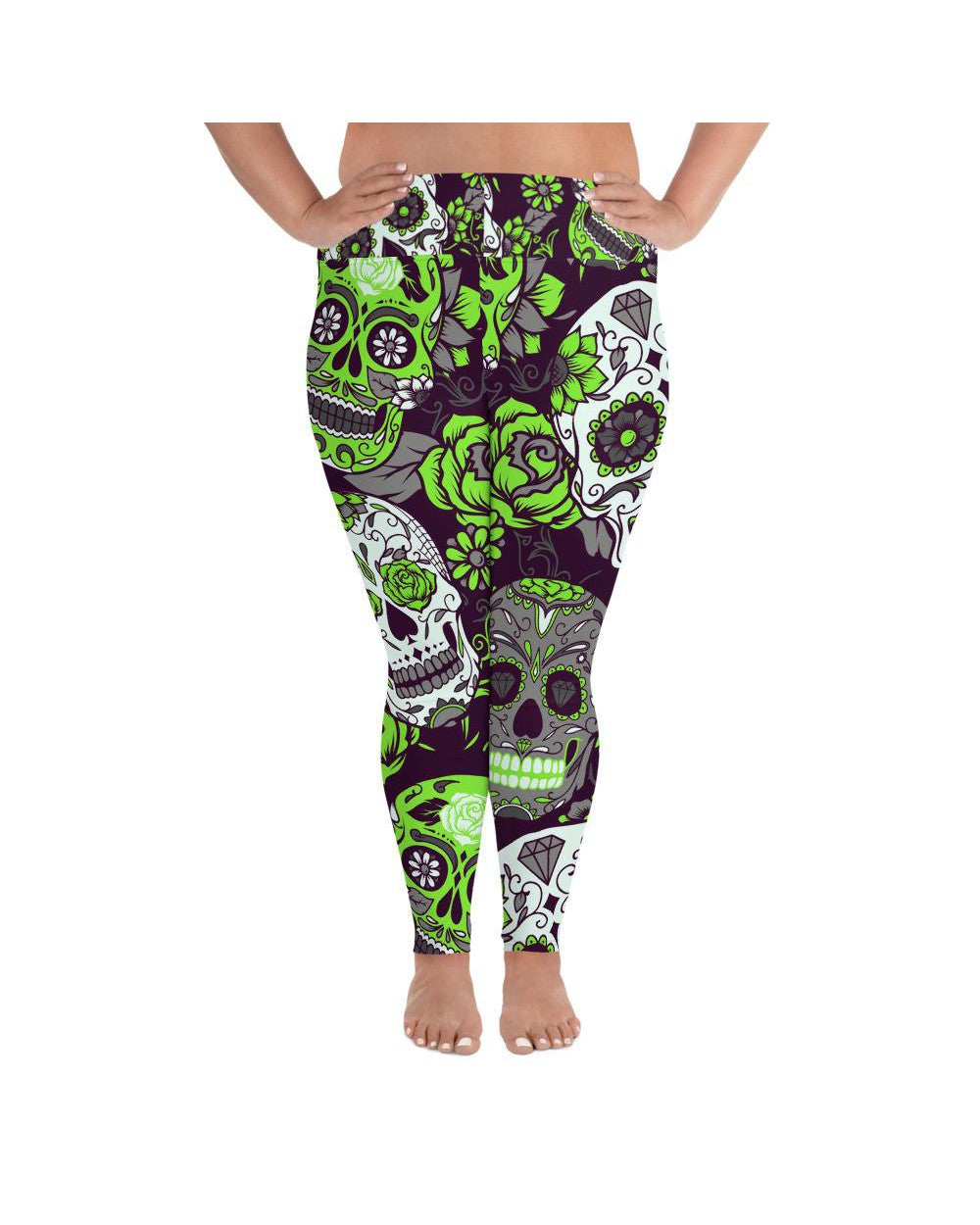Lime Green Sugar Skull Plus Size Leggings | GearBunch