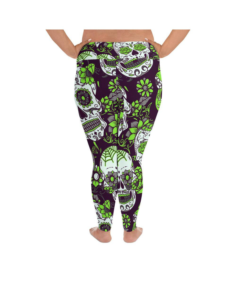 Lime Green Sugar Skull Plus Size Leggings | GearBunch