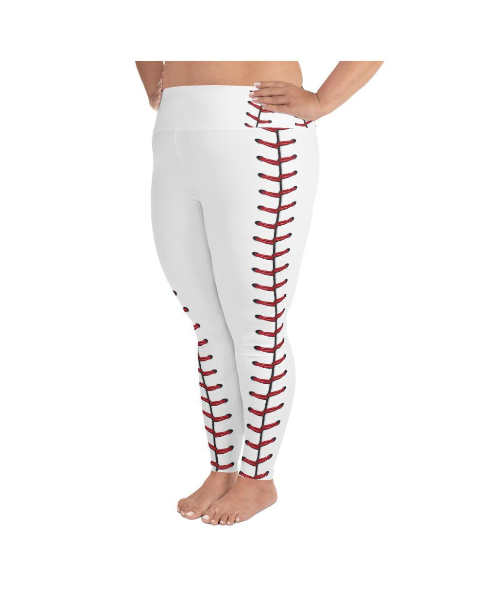 Women's baseball stitches printed leggings front view