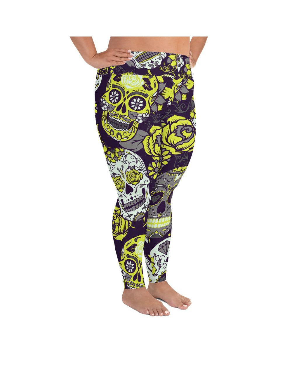 Sassy Yellow Sugar Skull Plus Size Leggings | GearBunch