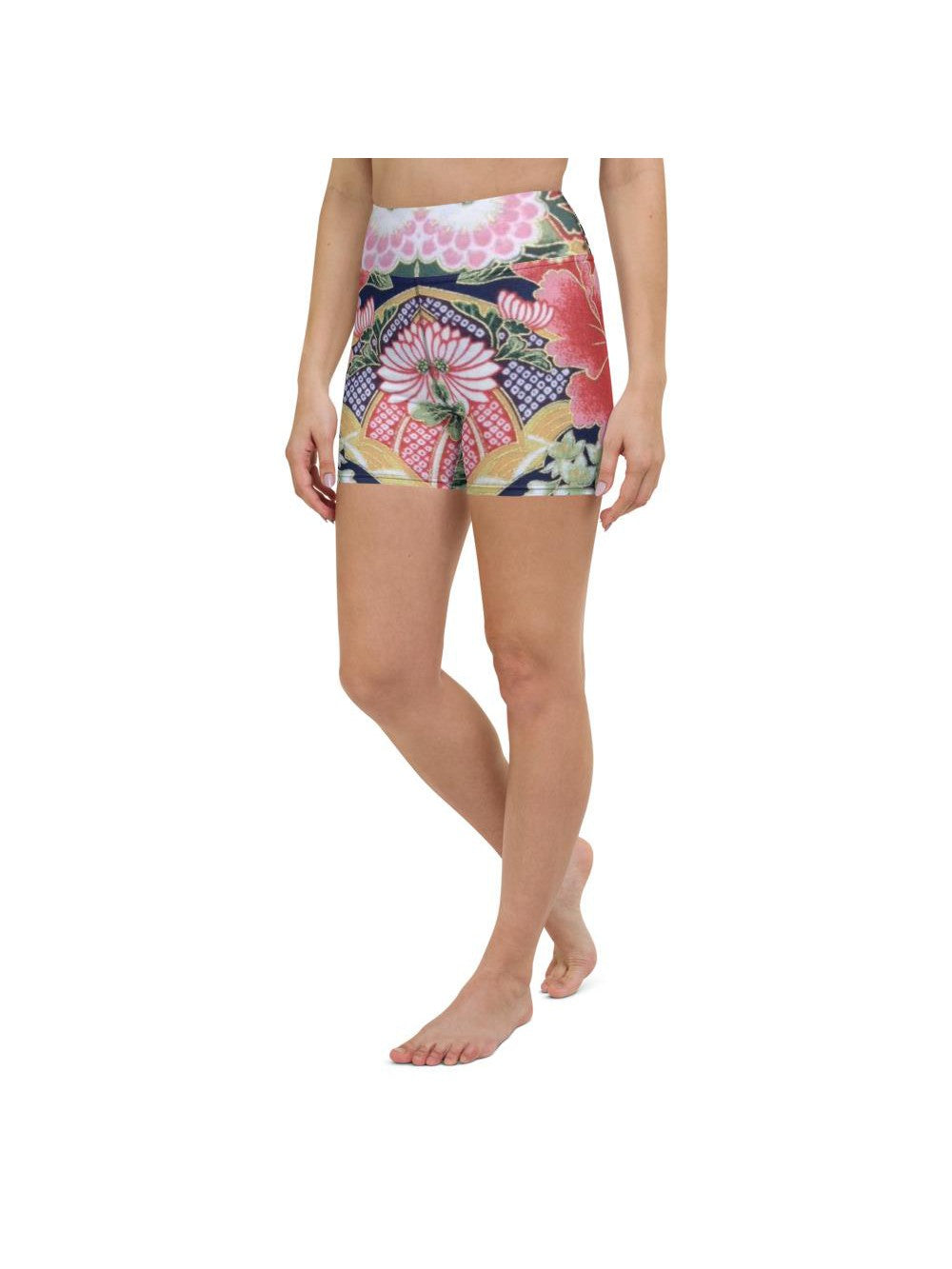 Women's oriental floral yoga shorts front view