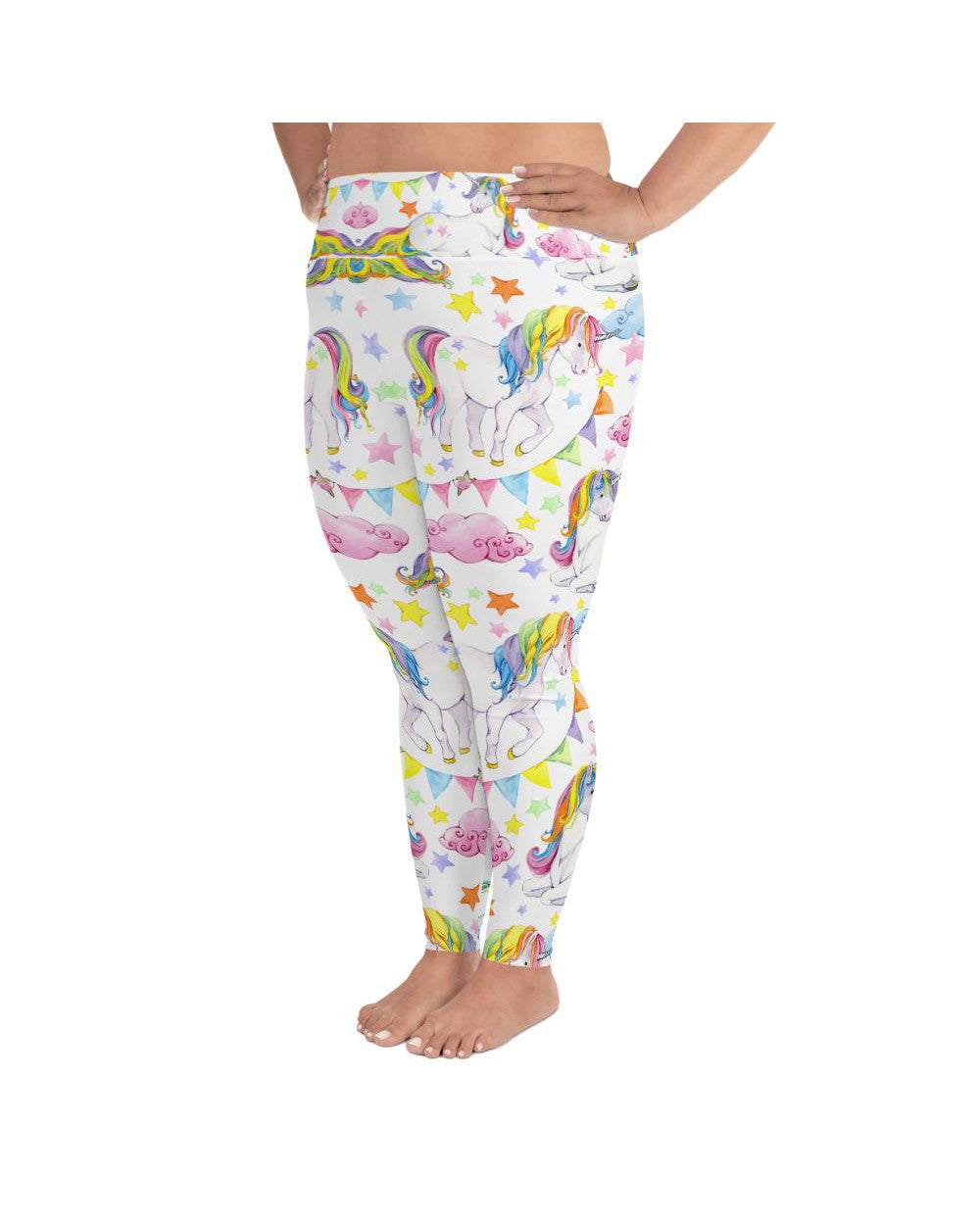Women's watercolor unicorn printed leggings front view