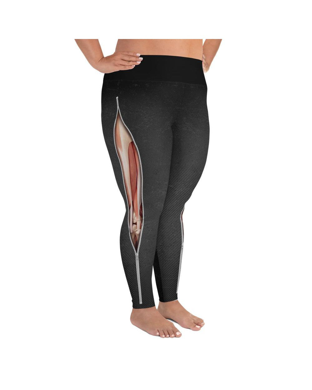 Realistic Muscles with Zipper Plus Size Leggings | GearBunch