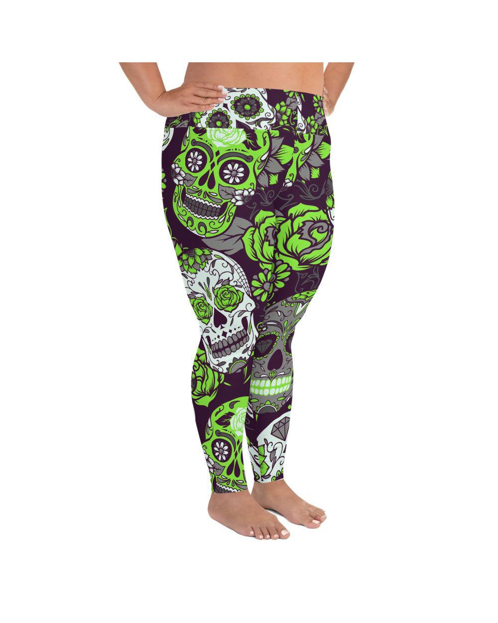 Lime Green Sugar Skull Plus Size Leggings | GearBunch