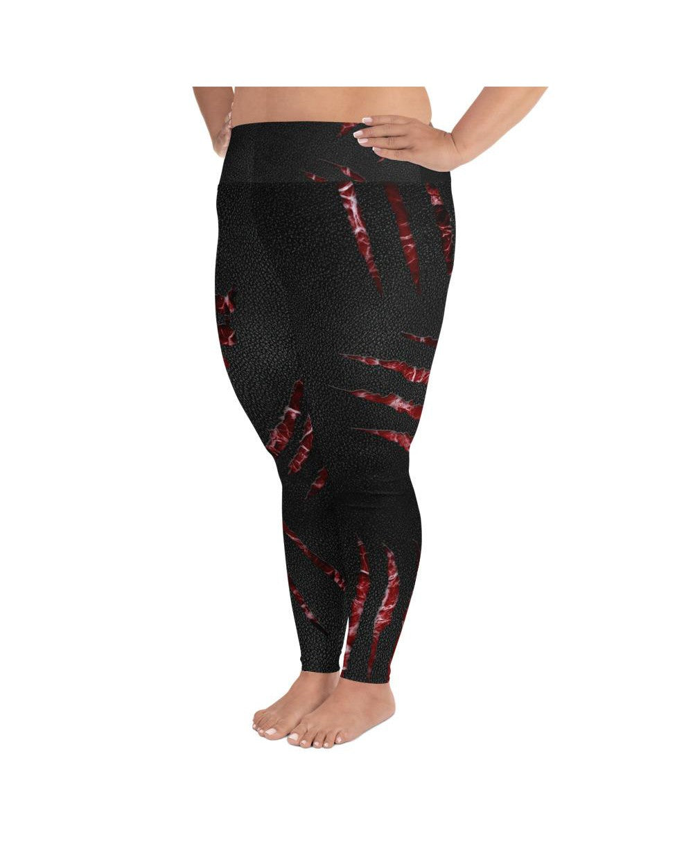Women's ripped flesh printed leggings front view