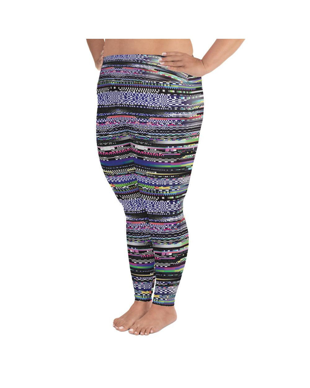 Women's glitch pattern plus size leggings front view