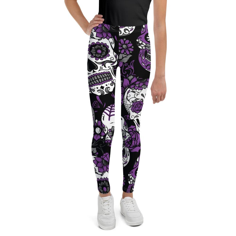 Purple Sugar Skull Youth Leggings